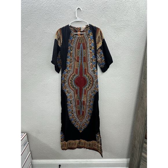 Waltz Womens Kaftan Dress Size 56 x 35 Long Maxi Summer African Print Vintage - Picture 1 of 11